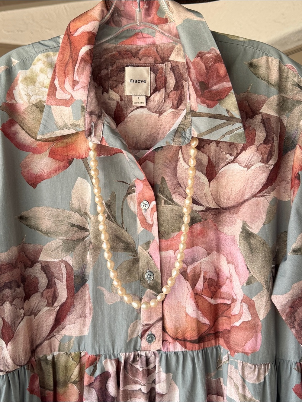 ANTHROPOLOGIE Loverly Grey Maeve Bettina Floral Tiered Shirt Dress - Picture 3 of 7